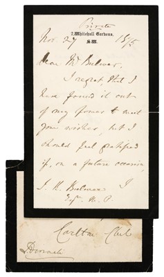 Lot 140 - Disraeli (Benjamin, 1804-1881). Autograph Letter Signed, ‘B Disraeli’, 27 November 1875