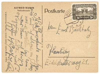 Lot 219 - Kubin (Alfred, 1877-1959). Autograph Postcard Signed, ‘Alfred Kubin’, [Wernstein, 1922?]