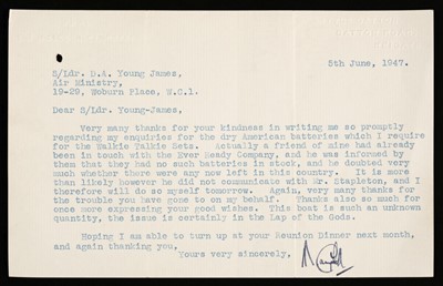 Lot 135 - Campbell (Malcolm, 1885-1948 . Typed Letter Signed, ‘M Campbell’, Reigate, 5 June 1947