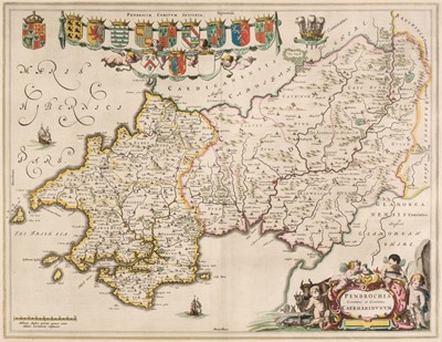 Lot 457 - Wales. Blaeu (J.). Penbrochia Comitatus et Comitatus Caermaridunum, circa 1648