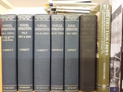 Lot 453 - Corbett (Julian S.). Naval Operations, 5 volumes plus maps, The Battery Press, Nashville, 1997
