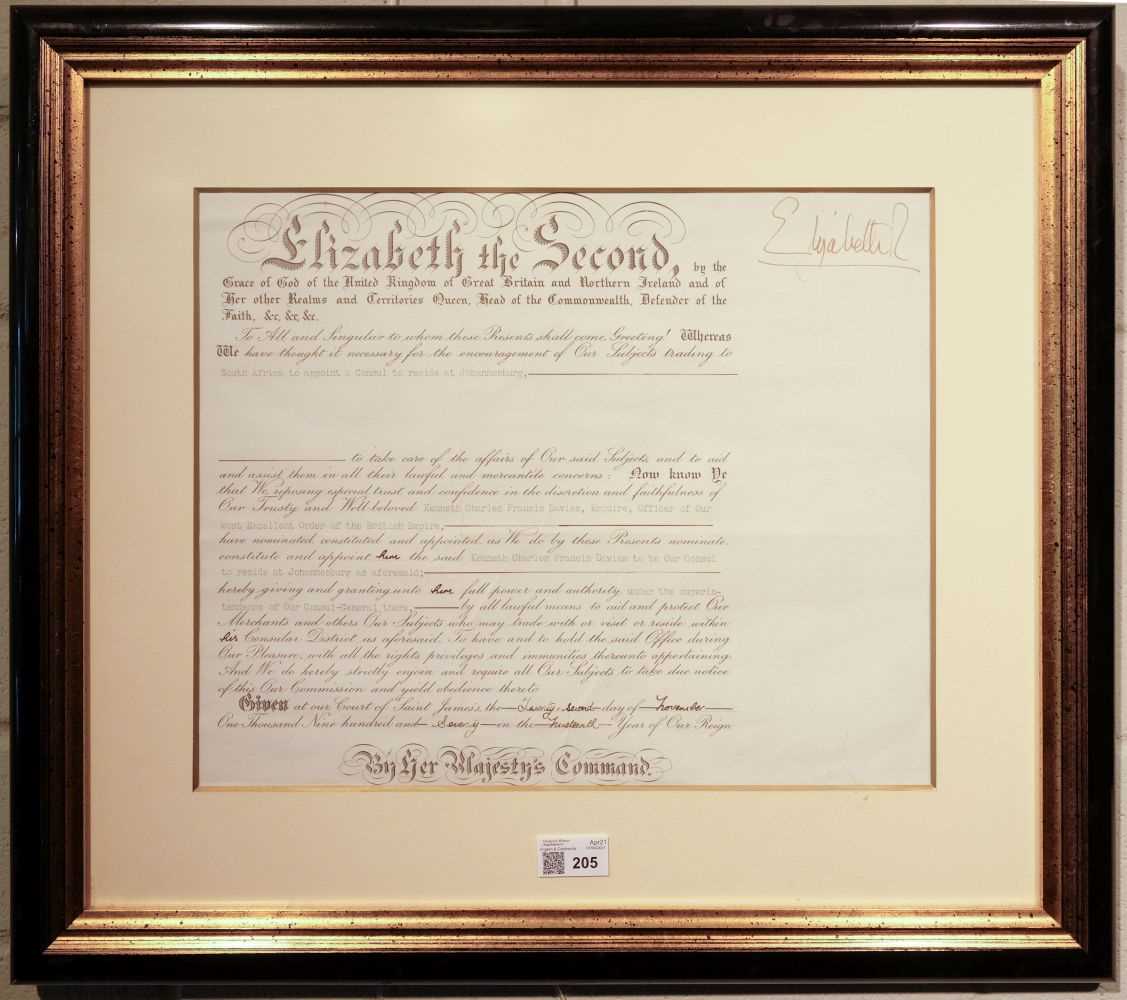 Lot 205 - Elizabeth II (1926- ). Document Signed, 'Elizabeth R', St James's, 22 November 1970