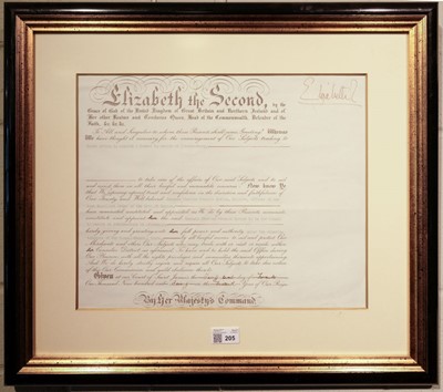 Lot 205 - Elizabeth II (1926- ). Document Signed, 'Elizabeth R', St James's, 22 November 1970