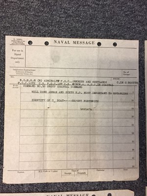 Lot 417 - Battle of the Atlantic. Five original Naval telegrams