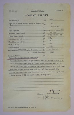 Lot 29 - Battle of Britain. A Combat Report dated 15 October 1940