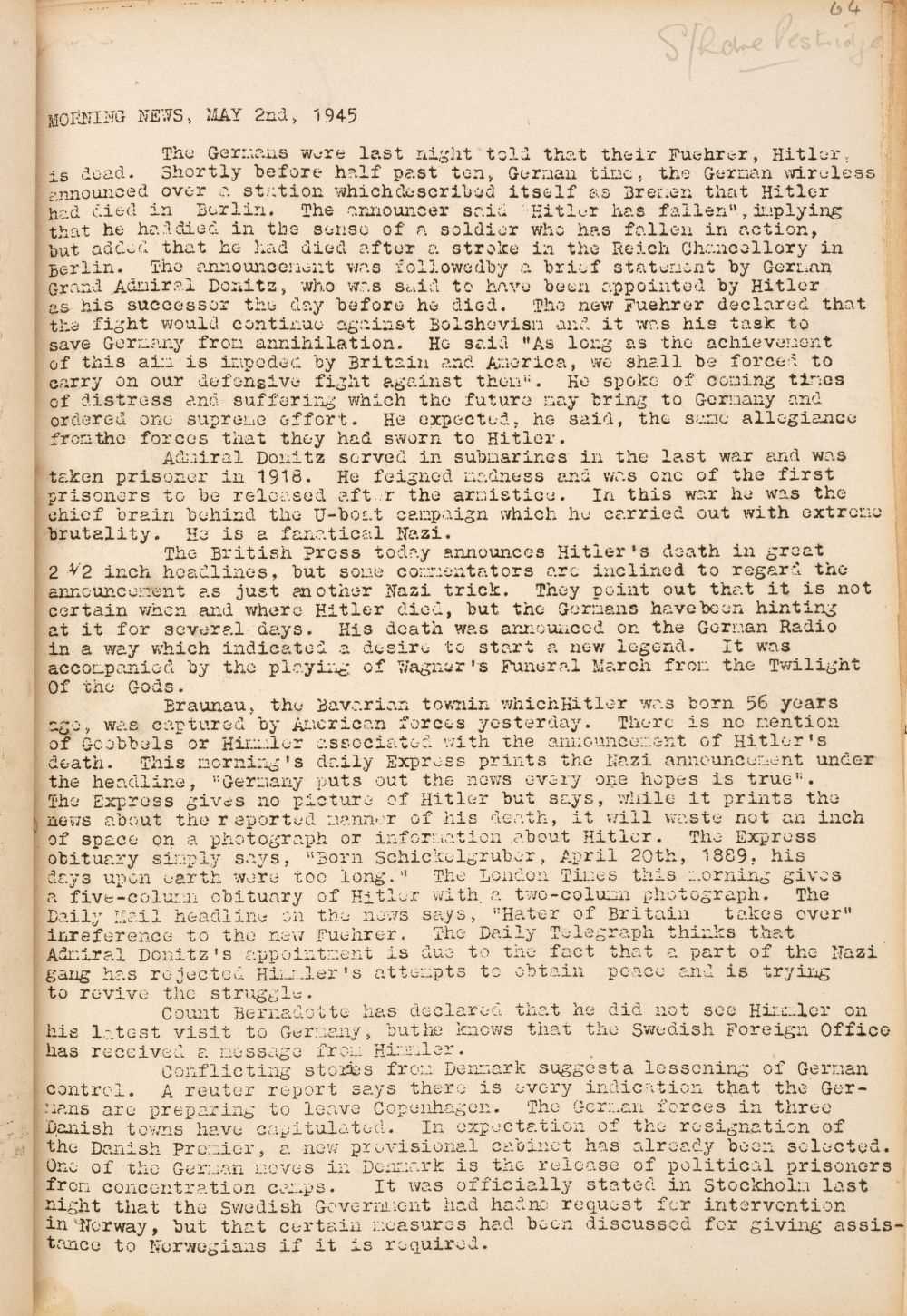 Lot 320 - Stalag III-A. Camp News Service of Stalag III-A at Luckenwalder, 25 April to 19 May 1945