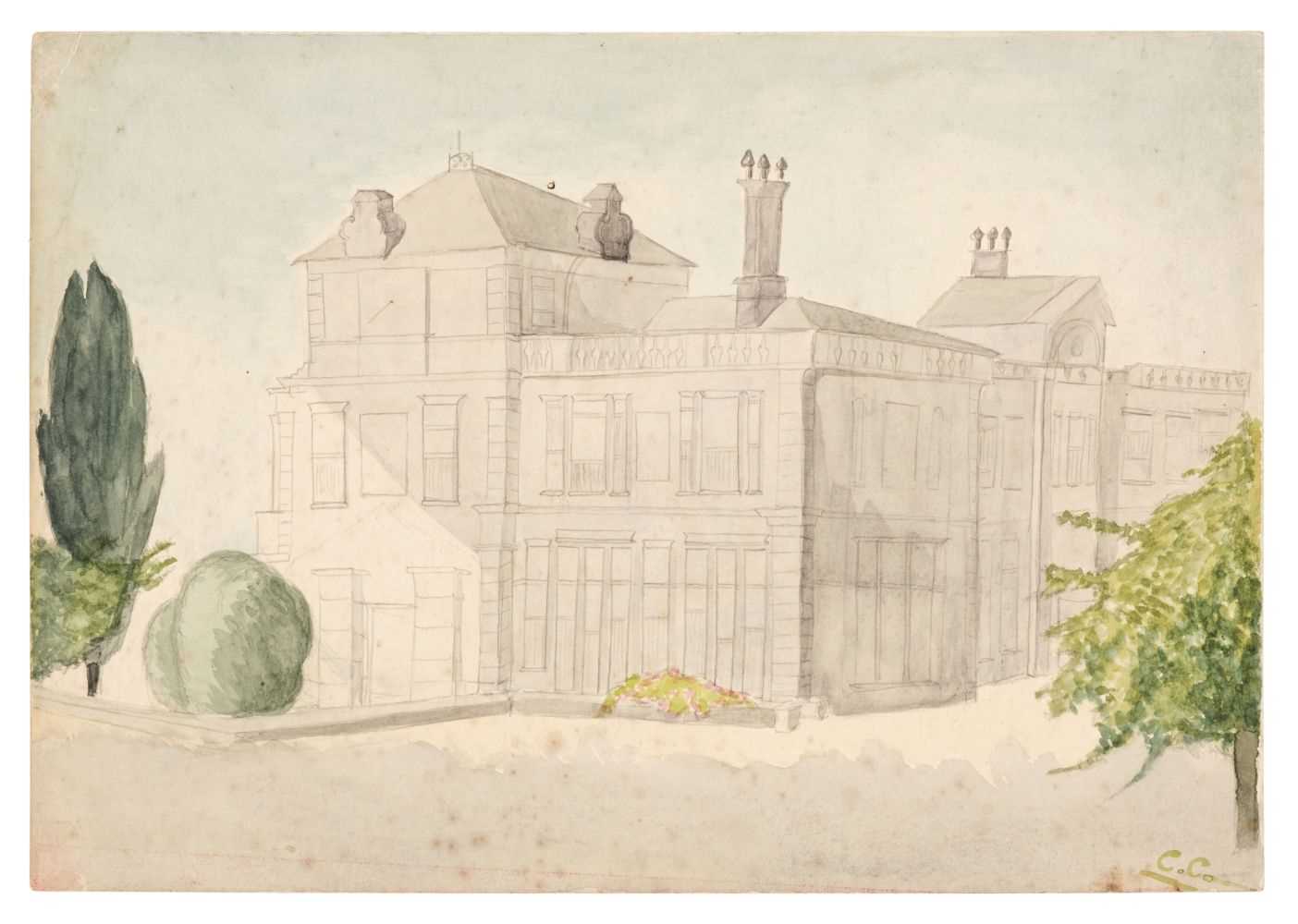 Lot 383 - Churchill (Clementine, 1885-1977). Pencil and watercolour of an unidentified building
