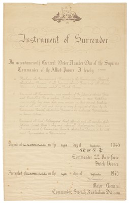 Lot 409 - Japanese Instrument of Surrender. Lithographically-printed document, 8 September 1945