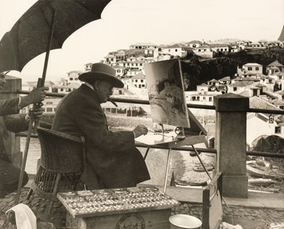 Lot 379 - Photographs. Winston Churchill painting outdoors in the South of France, circa 1950s