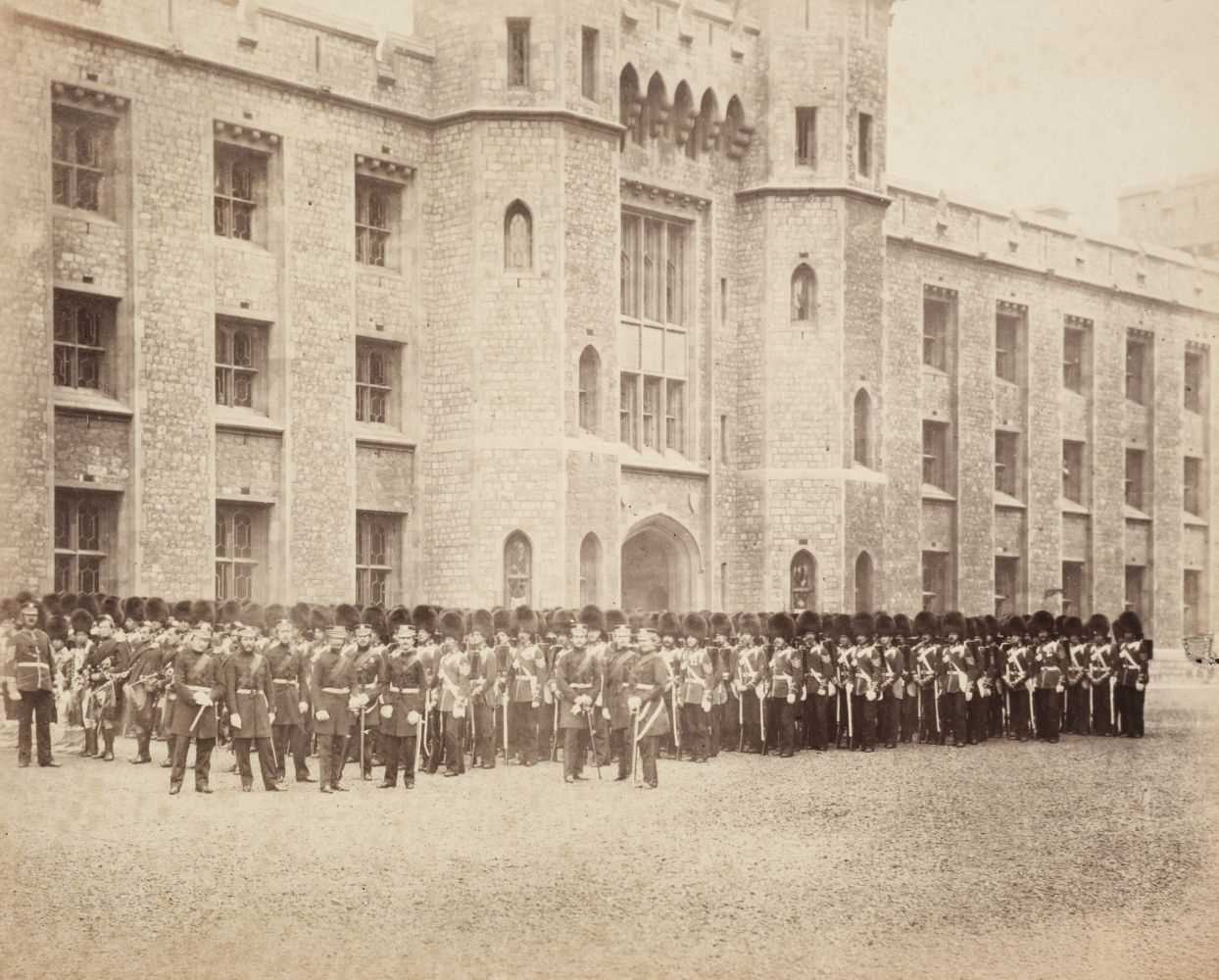 Lot 11 - Attributed to Roger Fenton (1816-1869). The Coldstream Guards outside the Tower of London