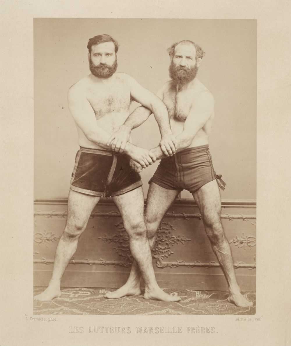 Lot 4 - Cremiere (Leon). Two portraits of the Greco-Roman wrestlers, the Marseille brothers, 1860s