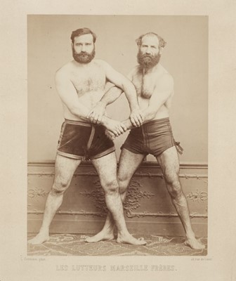 Lot 15 - Cremiere (Leon). Two portraits of the Greco-Roman wrestlers, the Marseille brothers, 1860s