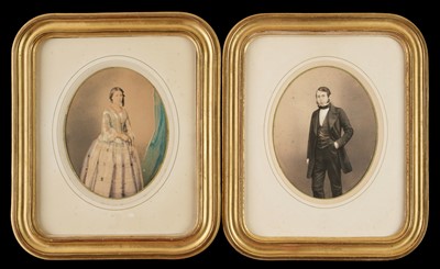 Lot 19 - Mayer (Ernest & Pierson). A pair of colour-tinted salt prints of a young man and woman, c. 1855