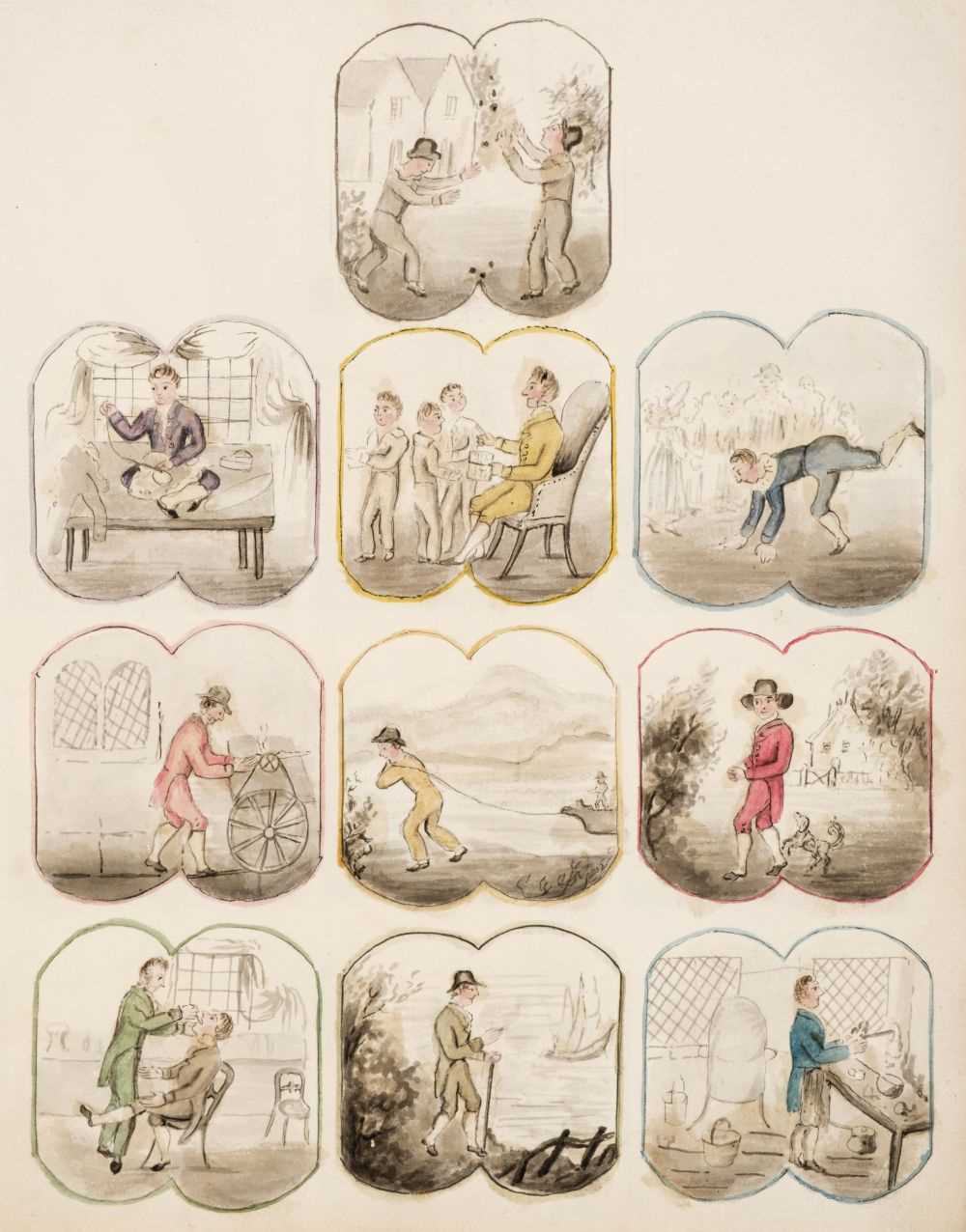 Lot 475 - Trades & Pastimes. A collection of leaves with hand-drawn illustrations, circa 1832