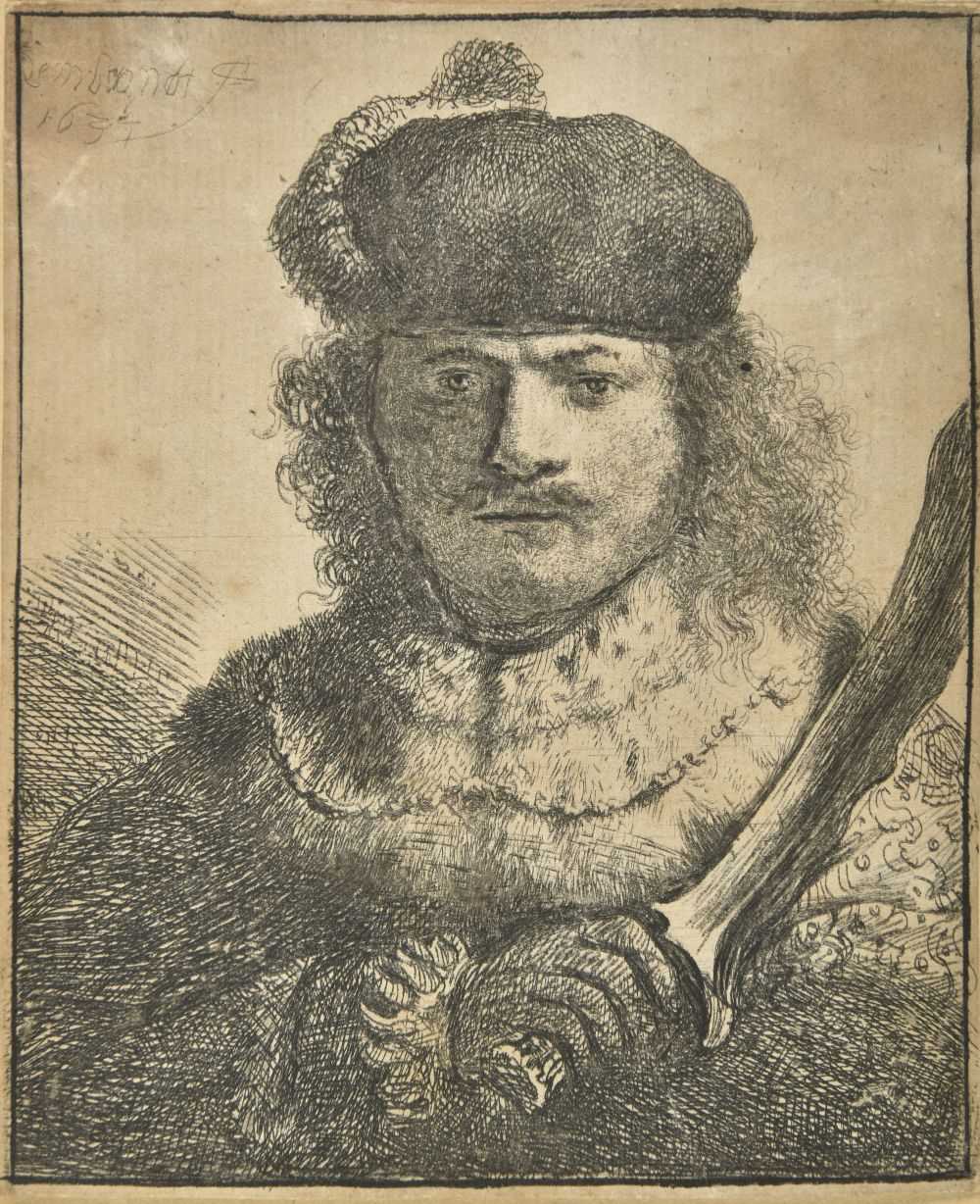 Lot 346 - Rembrandt (Harmensz Van Rijn, 1606-1669). Self-Portrait with Raised Sabre, 1634