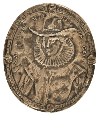 Lot 401 - Nicholas and Dorothy Wadham. Oval silver medal, 1618