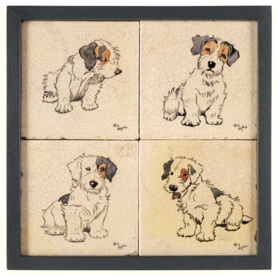 Lot 637 - Aldin (Cecil). A group of 4 hand-painted earthenware 'Dogs' tiles, c.1936-1940