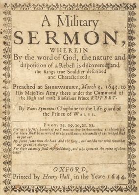 Lot 314 - English Civil War. - Symmons (Edward). A Military Sermon, wherein by the word of God, 1644
