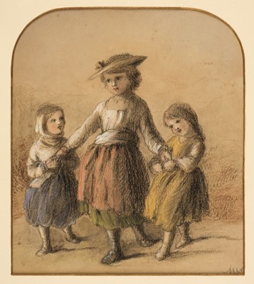 Lot 471 - English School. Pair of drawings of peasant children, mid 19th century