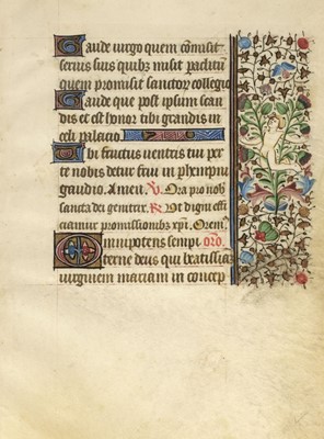 Lot 322 - Illuminated leaves. 2 separate illuminated vellum leaves from a Book of Hours, French, c. 1450