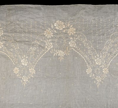 Lot 245 - Embroidered fabric. Two large lengths of unused embroidered linen, early 20th century