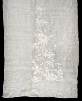 Lot 245 - Embroidered fabric. Two large lengths of unused embroidered linen, early 20th century