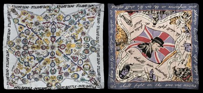 Lot 290 - WWII. Propaganda headscarf by Jacqmar, 'Into Battle', 1940s