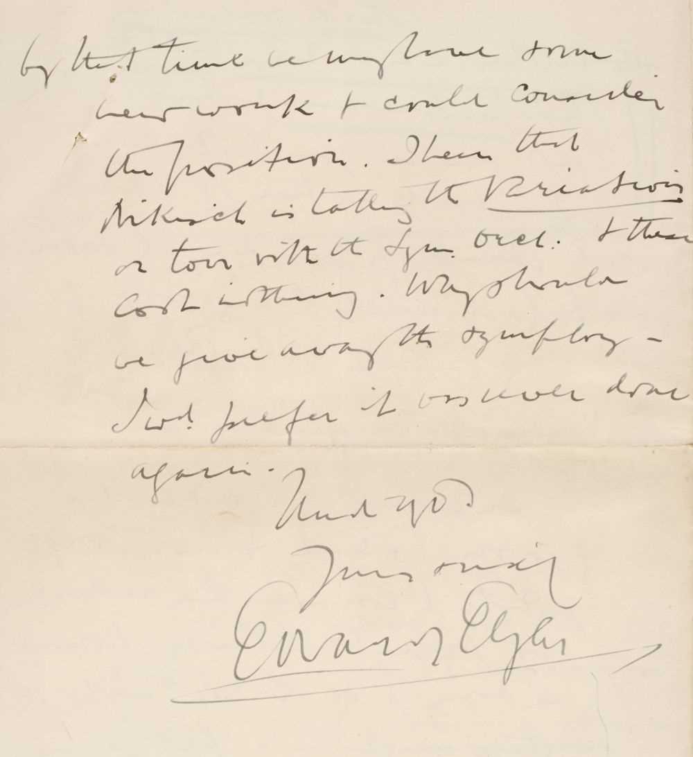 Lot 564 - Elgar (Edward, 1857-1934). Autograph letter signed