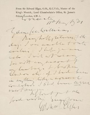 Lot 563 - Elgar (Edward, 1857-1934). Autograph letter signed