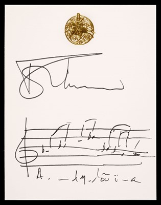 Lot 611 - Tavener (John, 1944-2013). Autograph Musical Quotation Signed