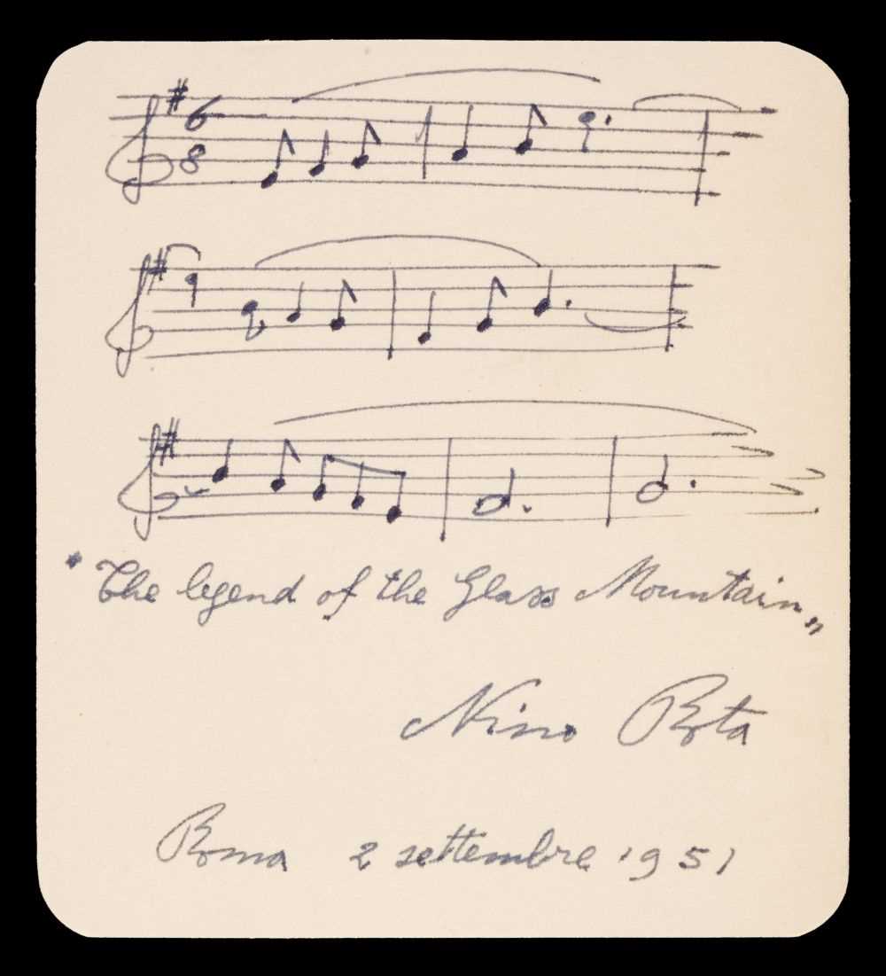 Lot 596 - Rota (Nino, 1911-1979). Autograph Musical Quotation Signed, 1951