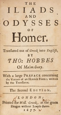 Lot 321 - Hobbes (Thomas, translator). The Iliads and Odysses of Homer, 1677