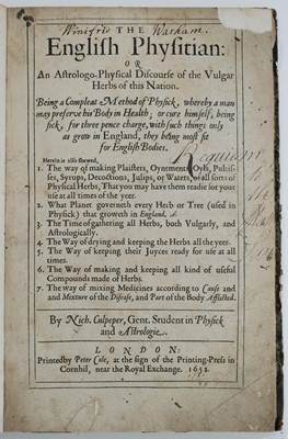 Lot 311 - Culpeper (Nicholas). The English Physitian, 1652