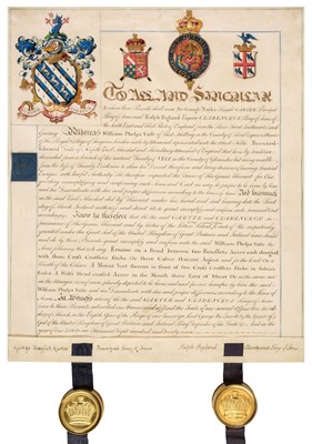 Lot 308 - Grant of Arms. Manuscript grant of arms for William Phelps Vaile of West Malling, Kent, 1827