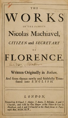 Lot 333 - Machiavelli (Niccolo). The Works of the Famous Nicolas Machiavel, 1695