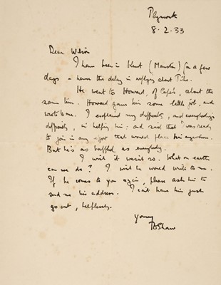 Lot 578 - Lawrence (Thomas Edward, 1888-1935). Autograph letter signed, 1933