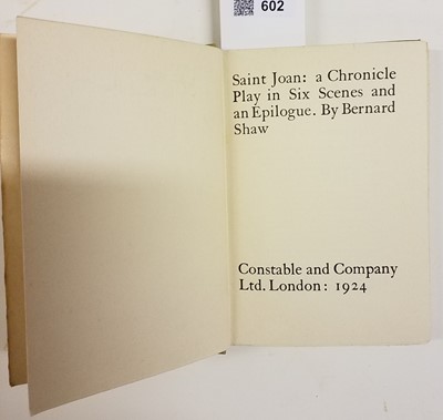 Lot 602 - Shaw (George Bernard, 1856-1950). A Chronicle Play in Six Scenes and an Epilogue, 1924