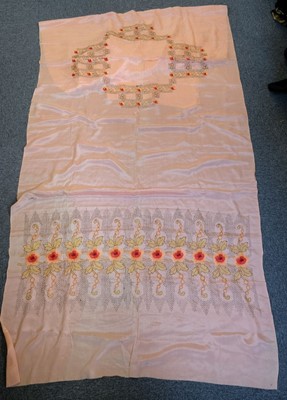 Lot 244 - Embroidered cloth. An embroidered damask table tablecloth, early 20th century