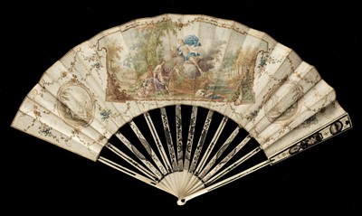 Lot 259 - Fan. An 18th century fan painted depicting Diana and Endymion