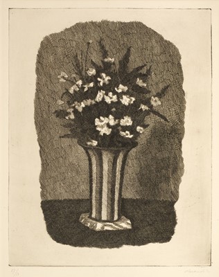 Lot 590 - Morandi (Giorgio). Gelsomini in un vaso a strisce, etching