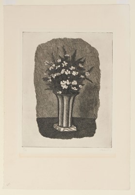 Lot 590 - Morandi (Giorgio). Gelsomini in un vaso a strisce, etching