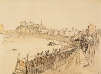 Lot 652 - Rushbury (Henry). View of a Continental Town and River, watercolour