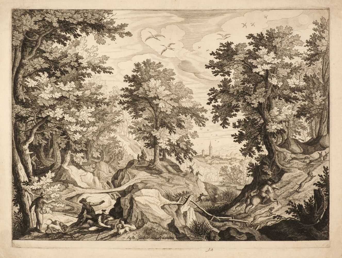 Lot 348 - Sadeler (Johannes, I, 1550-1600). Landscape with a rabbit hunt and others