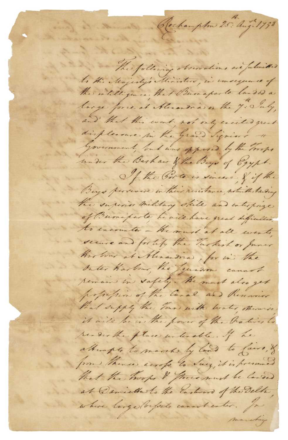 Lot 265 - Fullarton (William). Manuscript report on the French expedition to Egypt, 1798