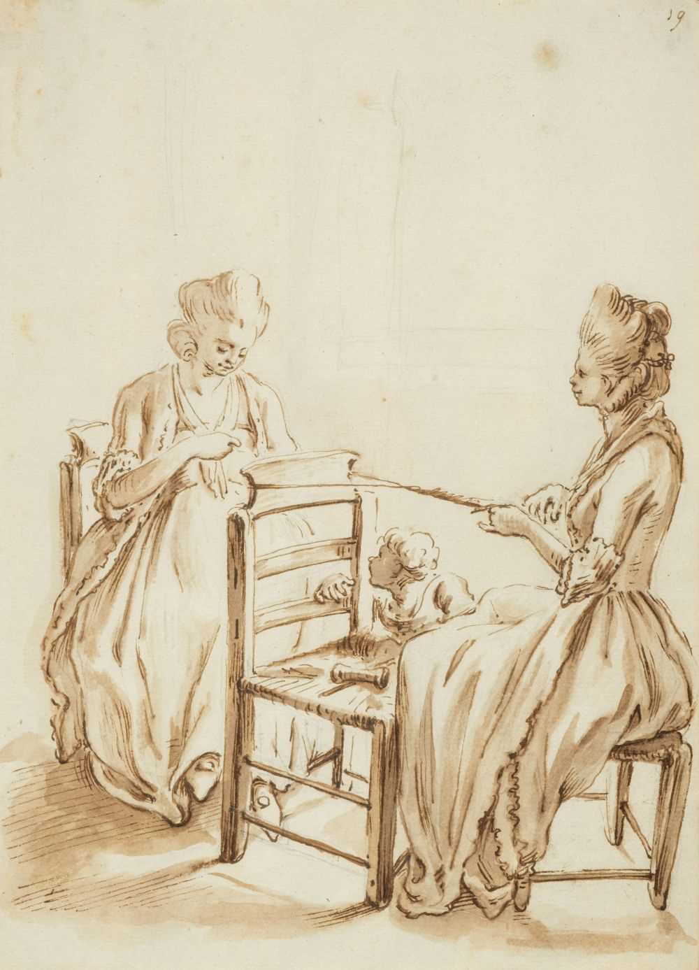 Lot 305 - Andriessen (Anthonie, 1746-1813). Two ladies seated with a young child looking on