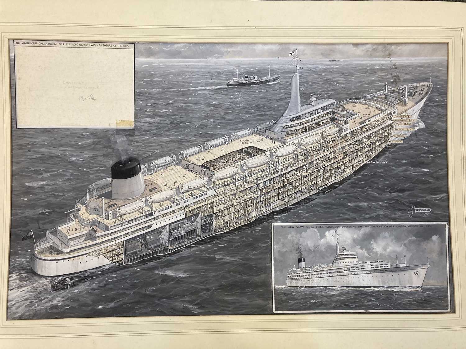 Lot 303 - Davis (G. H. 1881 - 1963). Cross-sectional drawing of a liner, 1954