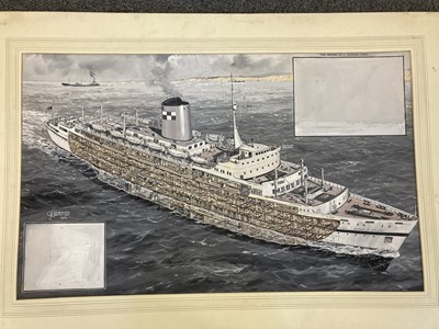 Lot 303 - Davis (G. H. 1881 - 1963). Cross-sectional drawing of a liner, 1954