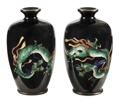 Lot 161 - Cloisonné. Pair of Japanese cloisonné vases, Meiji period