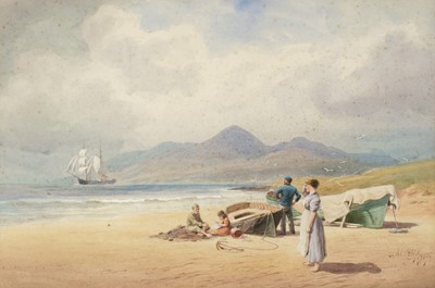 Lot 108 - Carey (Joseph William, 1859-1937). Seascape with fishing boats and figures, 1904
