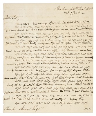 Lot 262 - Cryptography. Collection of letters from British minister F. J. Jackson to Charles Stuart, 1803-4